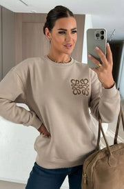 Maris Oversized Embellished Pocket Sweatshirt Top-Stone