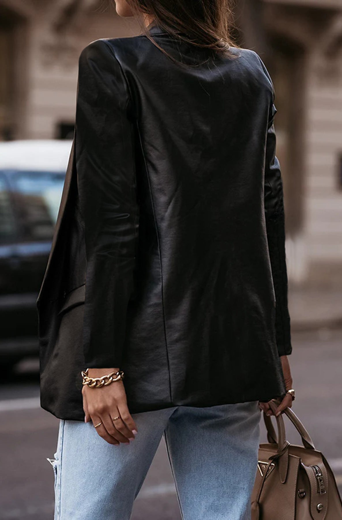 Martina Faux Leatherette Blazer Jacket-Black