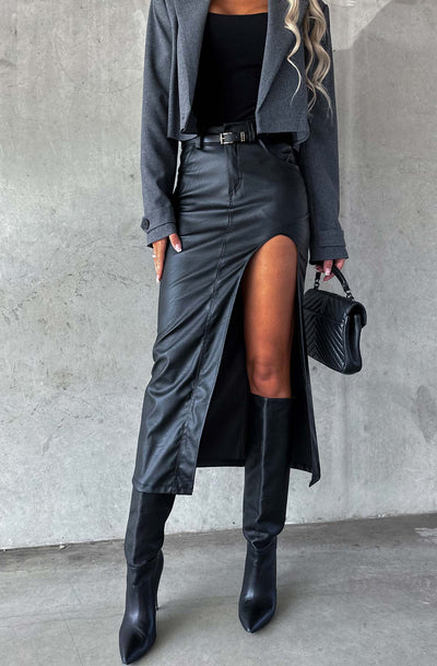 Martini Faux Leather Maxi Skirt-Black