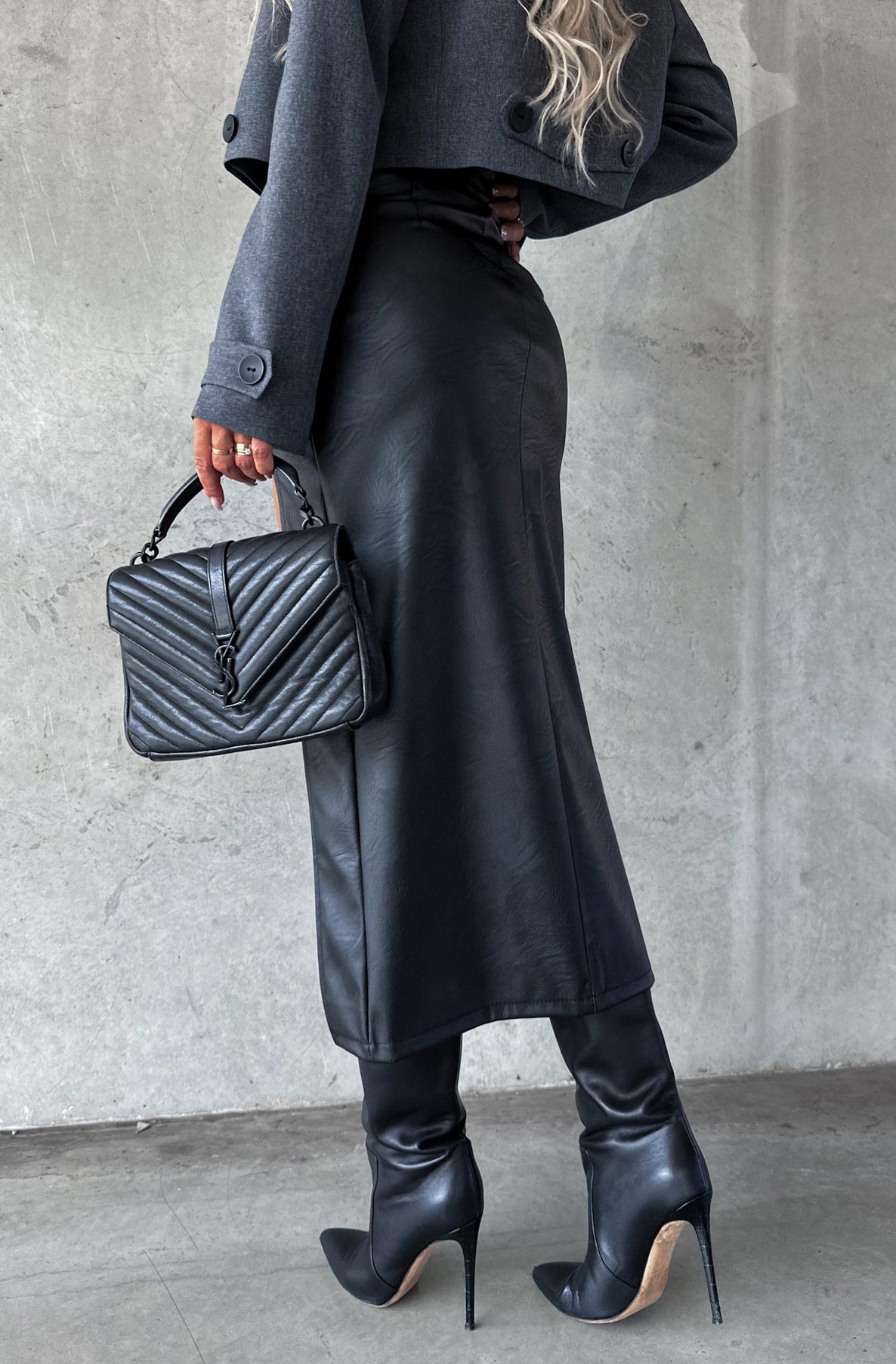 Martini Faux Leatherette Maxi Skirt-Black