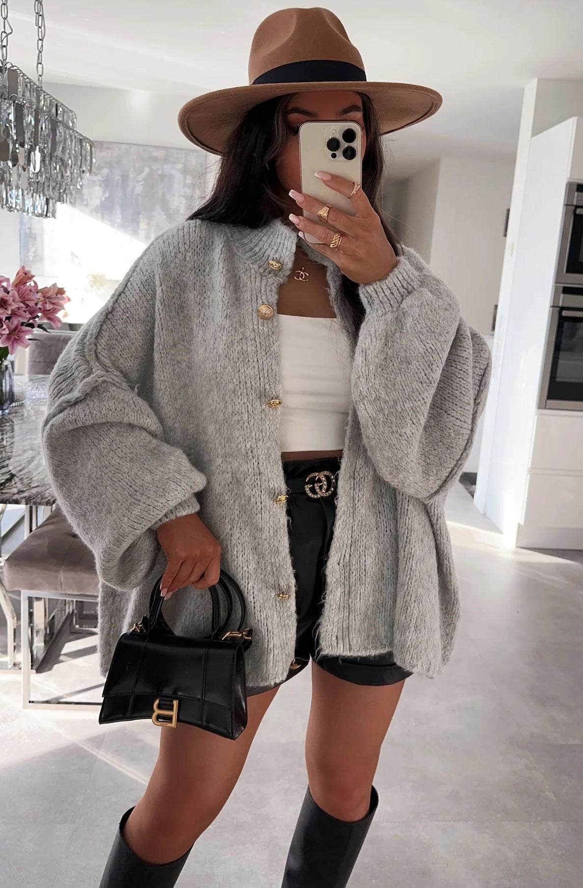 Melissa Oversized Knitted Cardigan-Grey