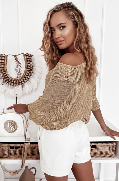 Merida Short Sleeves Shimmer Top-Gold