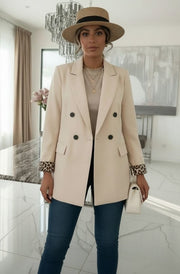 Michelle Oversized Leopard Blazer Jacket-Stone