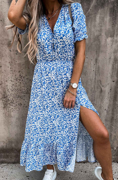 Milani Floral Side Slit Midaxi Dress-Blue