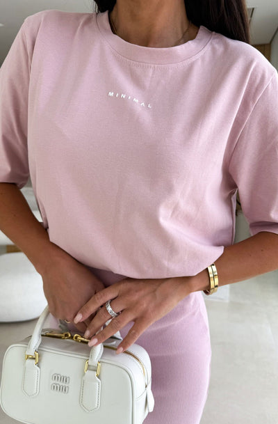 'Minimal' Graphic Print Oversized T-Shirt-Pink