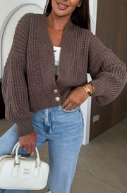 Miranda Cropped Knitted Cardigan-Charcoal