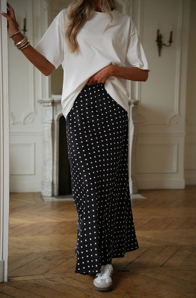 Mirella Polka Dot Maxi Skirt-Black