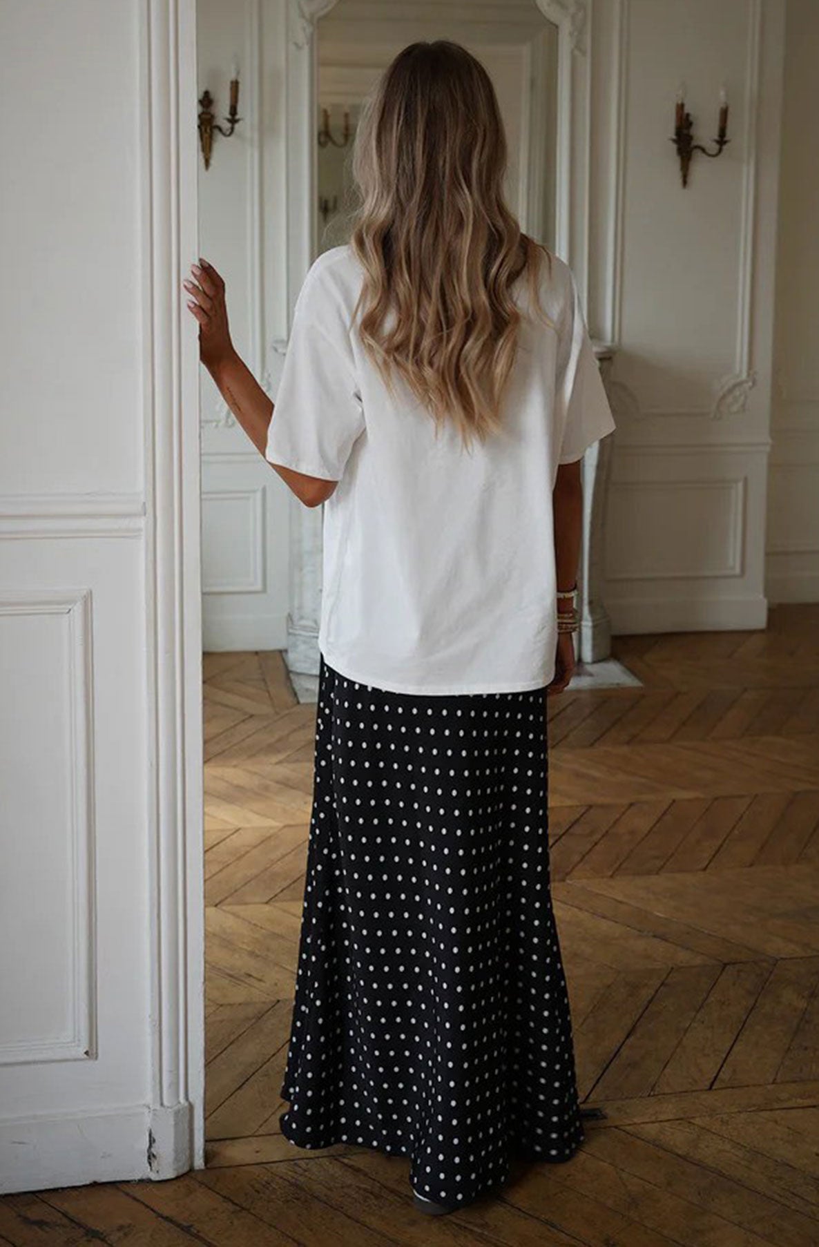Mirella Polka Dot Maxi Skirt-Black