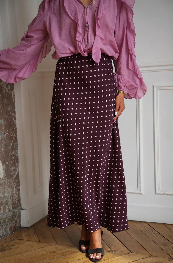 Mirella Polka Dot Maxi Skirt-Wine