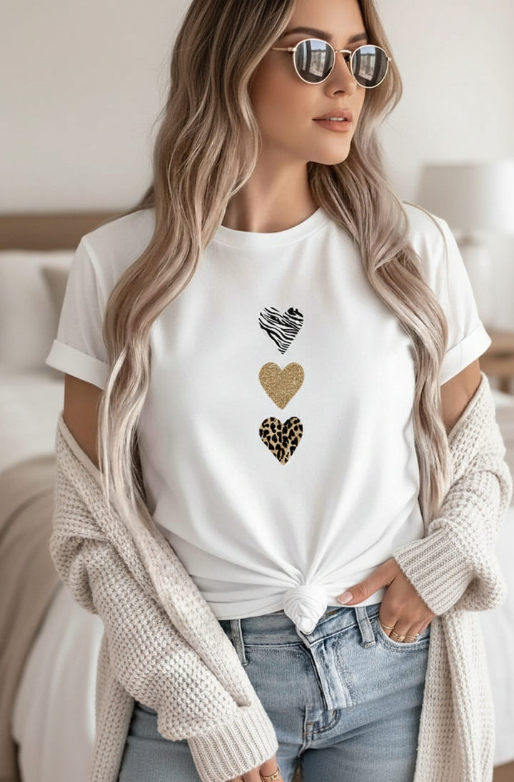Myra Animal Hearts Graphic T-Shirt Top-Ivory