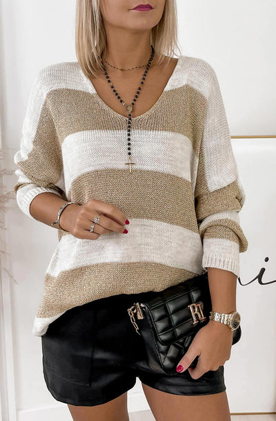 Nevaeh Shimmer Knitted Jumper Sweater Top-Stone