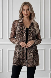 Nicola Leopard Sheer Long Sleeve Blouse-Brown