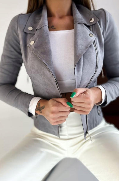 Nikita Suedette Zip Detail Biker Jacket-Grey