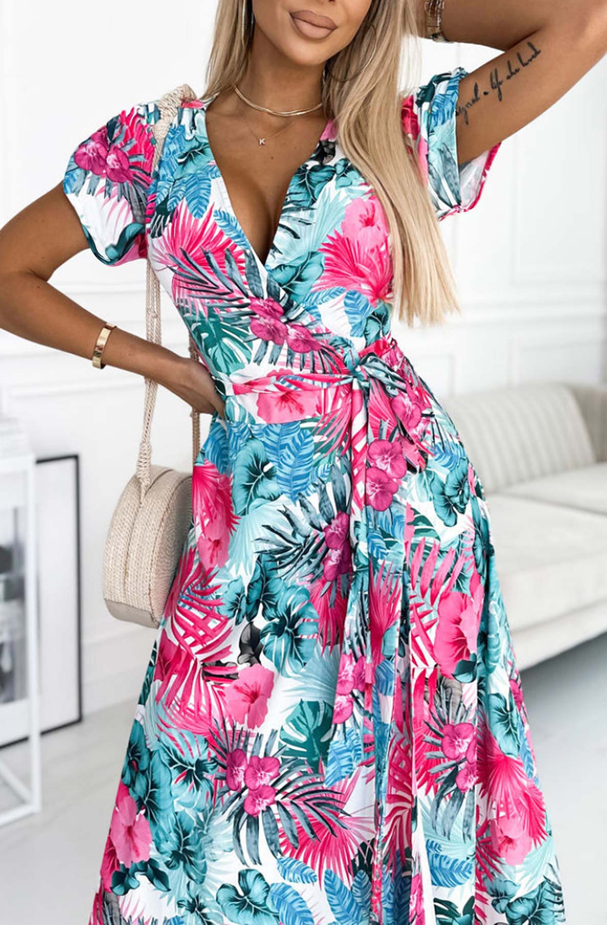 Nissa Tropical Floral Chiffon Maxi Dress-Multi