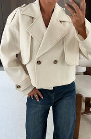 Niva Cropped Double-Breasted Jacket-Ivory