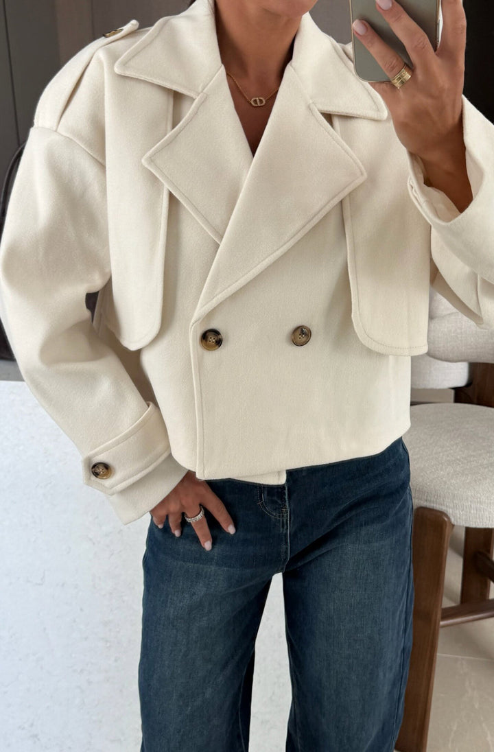 Niva Cropped Double-Breasted Jacket-Ivory