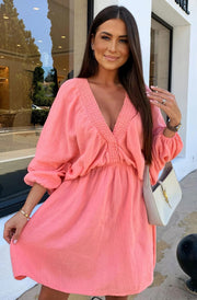 Norah Cotton Gauze Style Dress-Coral