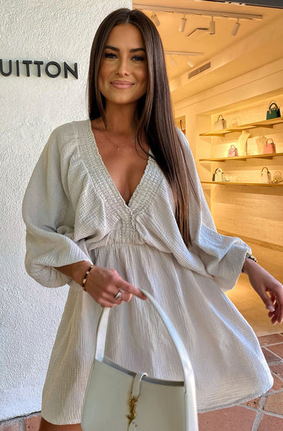 Norah Cotton Gauze Style Dress-Stone
