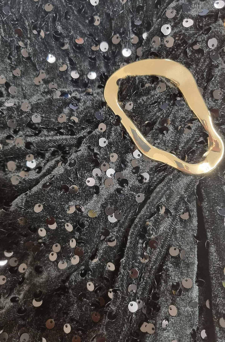 Nori Sequin Wrap Gold Buckle Midaxi Skirt-Black