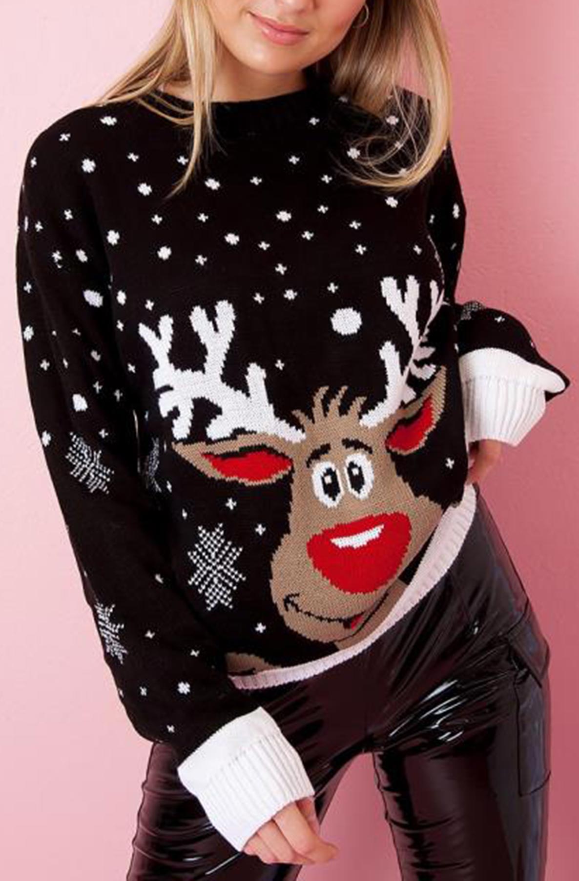 Ohana Christmas 'Reindeer' Jumper Top-Black