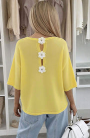 Phoebe Floral Appliqué Lightweight Open-Knit Fabric Knitted Jumper-Yellow