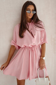 Poppy Collared Tie-Up  Dress-Pink
