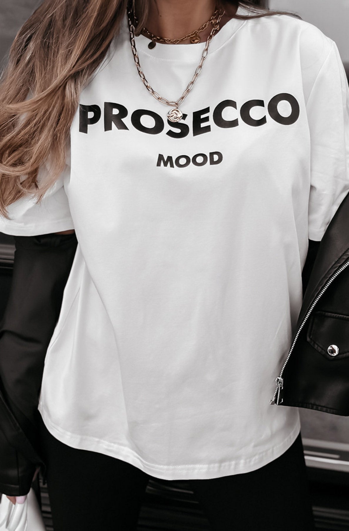 'Prosecco' Mood Printed Oversized T-shirt Top-Ivory