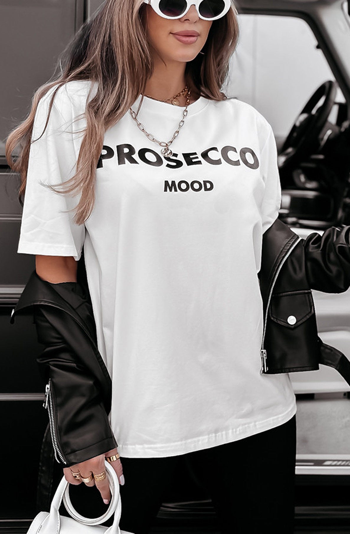 'Prosecco' Mood Printed Oversized T-shirt Top-Ivory