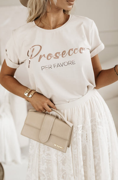 'Prosecco Per Favore' Graphic Printed T. Shirt Top-Stone