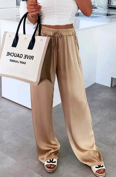 Raina Satin Wide Leg Pocket Detail Trousers-Gold