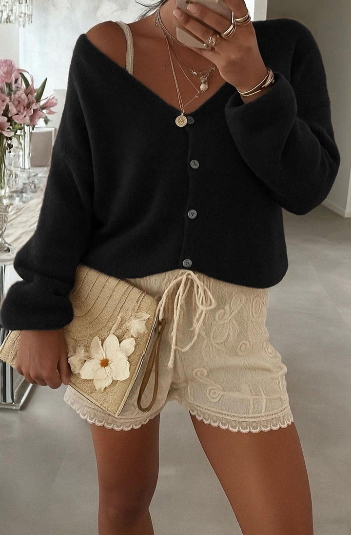 Rebecca Long Sleeves Light Knitted Cardigan-Black