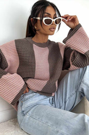 Reyana Striped Wide Sleeve Jumper-Dusty Pink