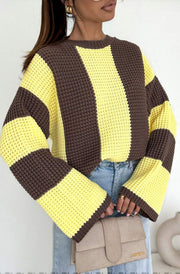 Reyana Striped Wide Sleeve Jumper-Yellow