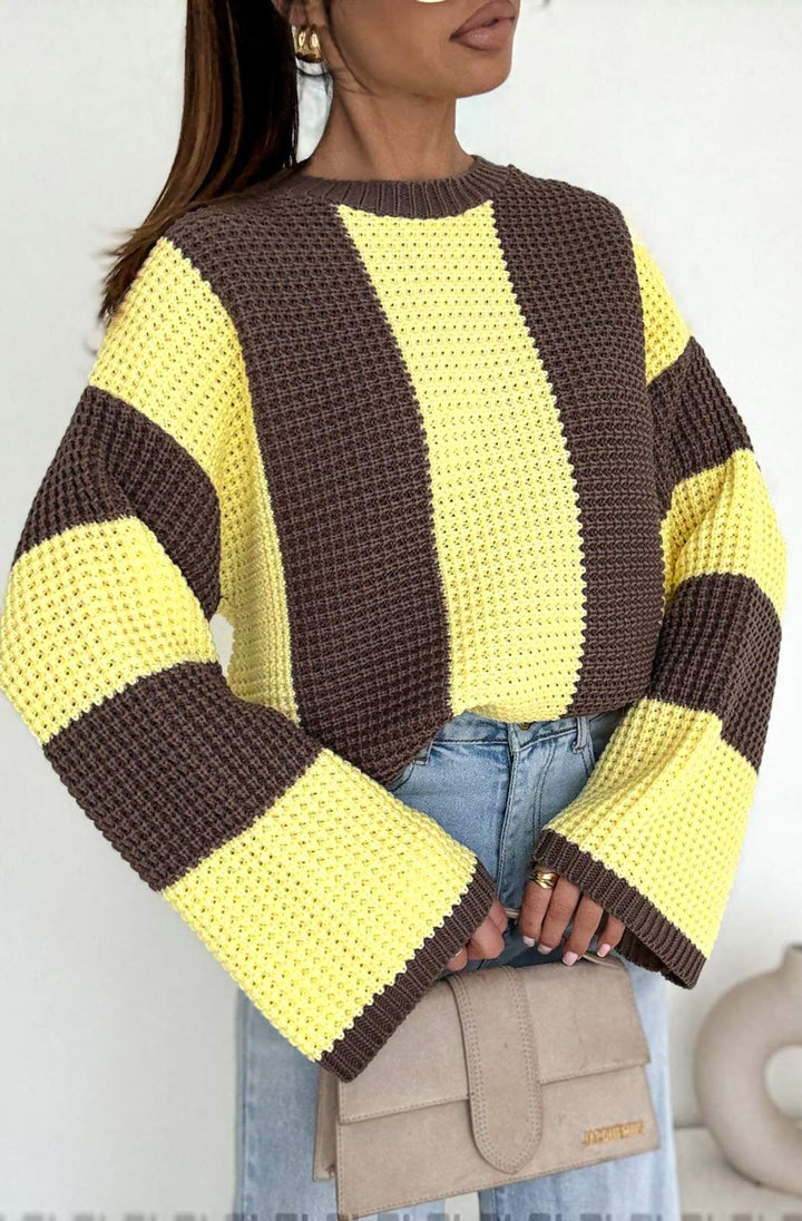 Reyana Striped Wide Sleeve Jumper-Yellow
