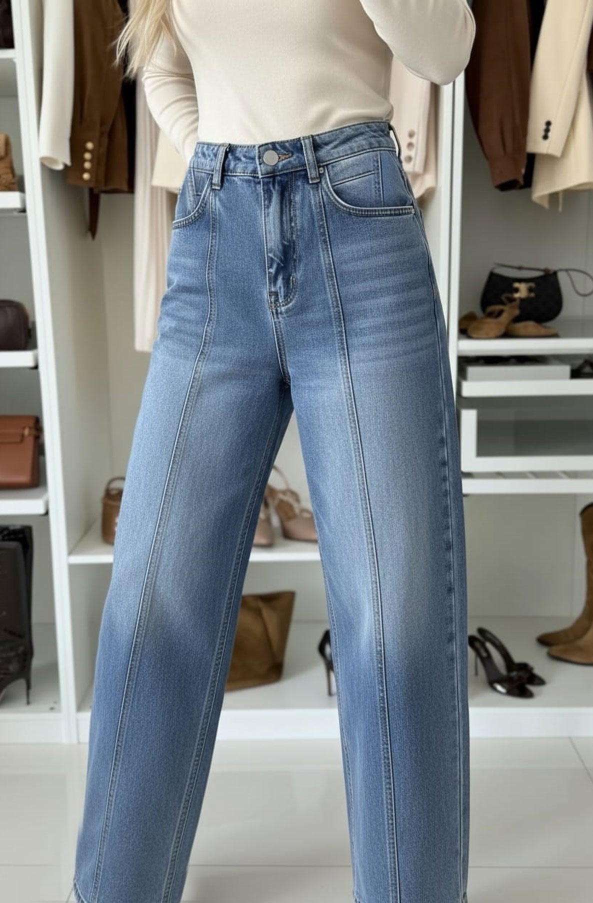 Riza Tapered Loose Fit Denim Jeans-Blue