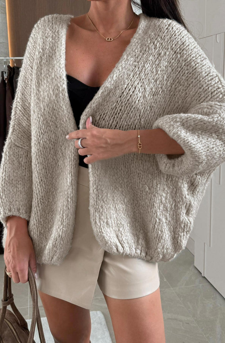 Romy Oversized Knitted Cardigan-Stone