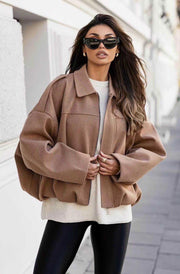 Roselle Batwing Textured Lined Oversize Jacket-Camel