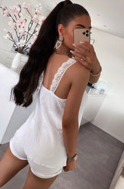 Ruby Cotton Gauze Style Delicate Lace Camisole Vest Top-Ivory