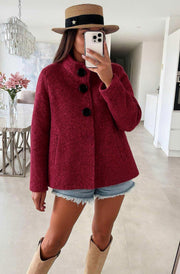 Rumi Bell Sleeve Bouclé Poncho Jacket-Wine