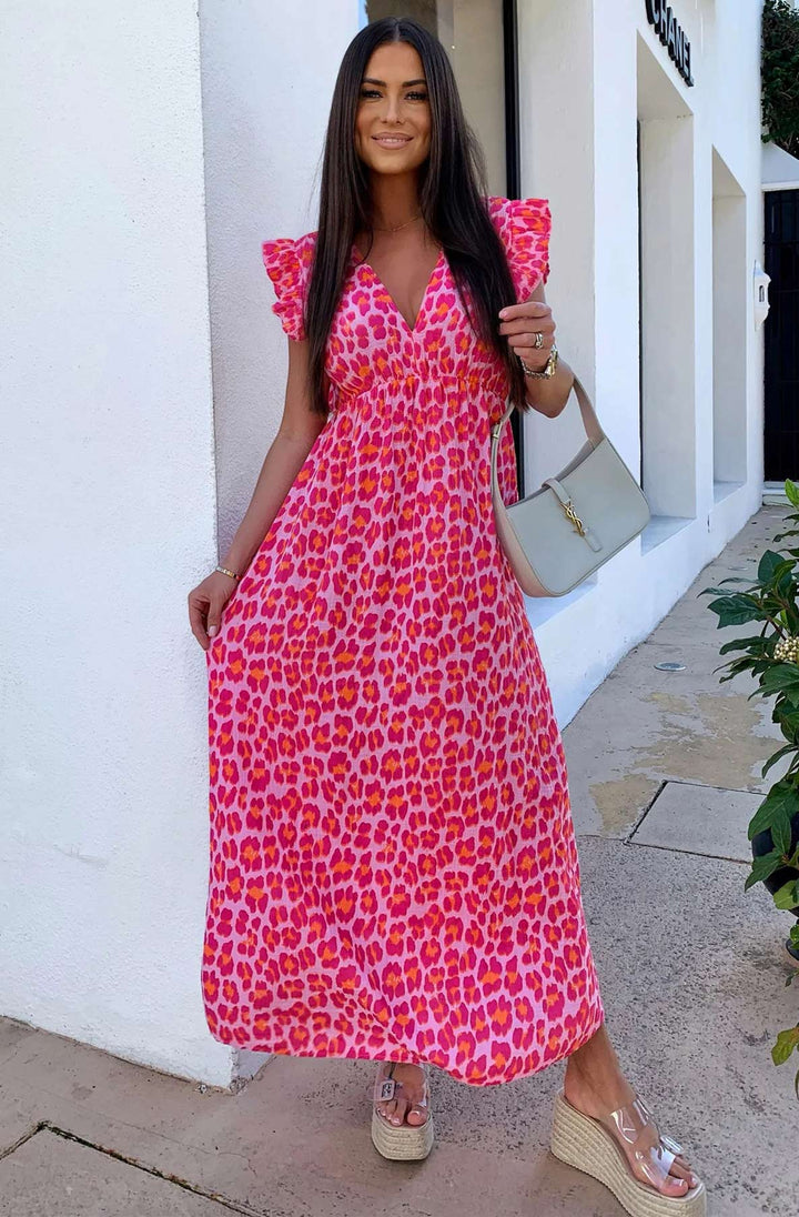 Ruth Leopard Animal Print Maxi Dress-Pink