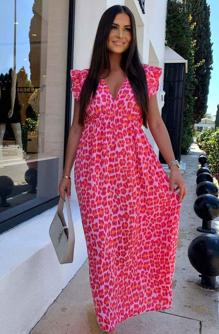 Ruth Leopard Animal Print Maxi Dress-Pink