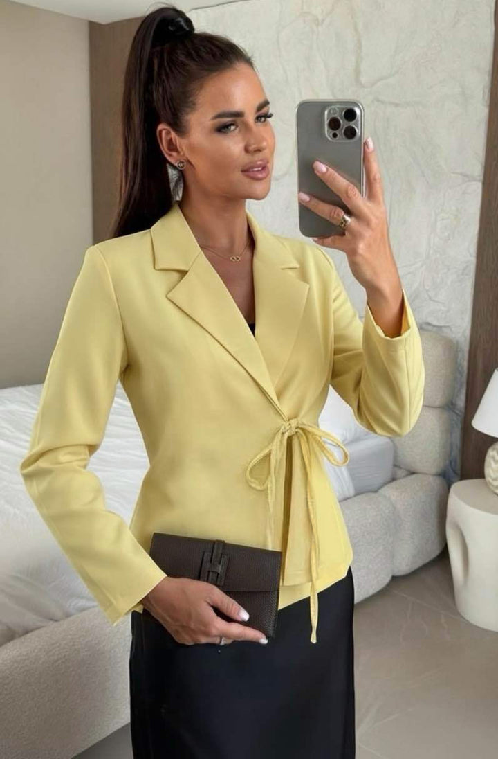 Sabine Wrap Tie Blazer Jacket-Yellow