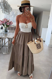 Sahara Cotton Gauze Style Tiered Maxi Skirt-Mocha