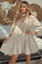 Samantha Cotton Gauze Style Smock Dress-Stone