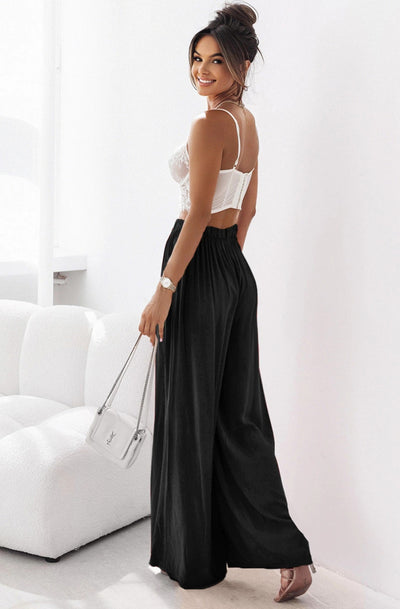 Sandie Satin Style Wide Leg Trousers-Black