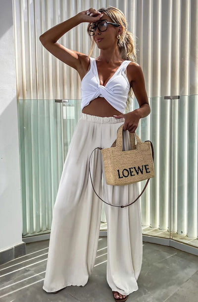 Sandie Satin Style Wide Leg Trousers-Stone