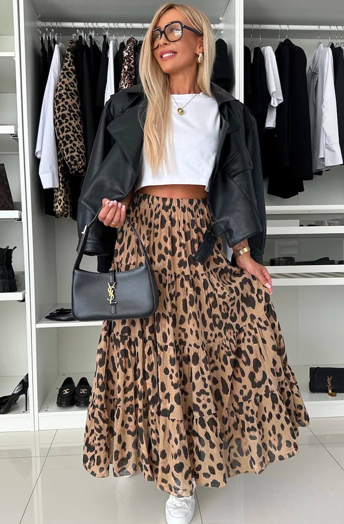 Sandra Animal Print Tiered Maxi Skirt-Brown