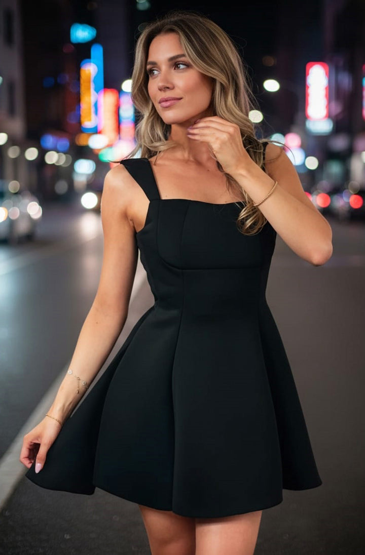 Scarlet “Bow” Scuba Skater Dress-Black