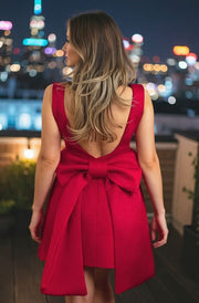 Scarlet “Bow” Scuba Skater Dress-Red