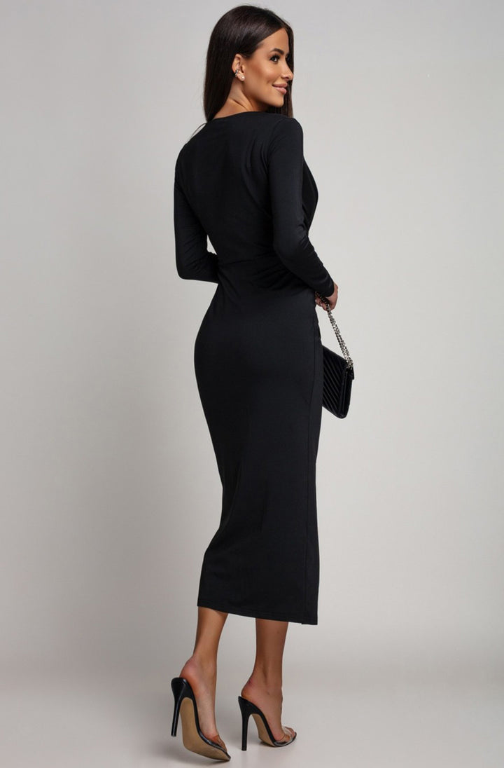 Serena Ruched Bodycon Midaxi Dress-Black